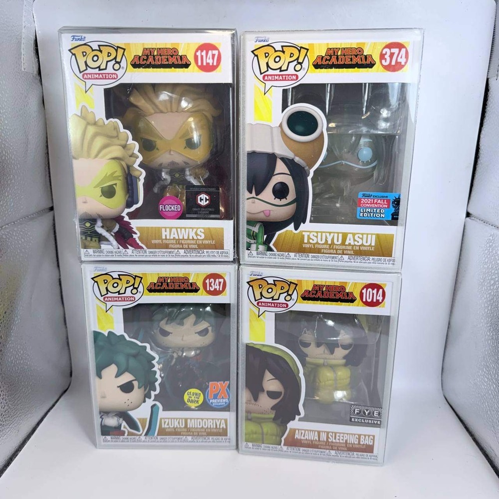 Funko Pop My Hero Academia Lot Hawks Flocked Tsuyu Asui Deku GITD Aizawa FYE